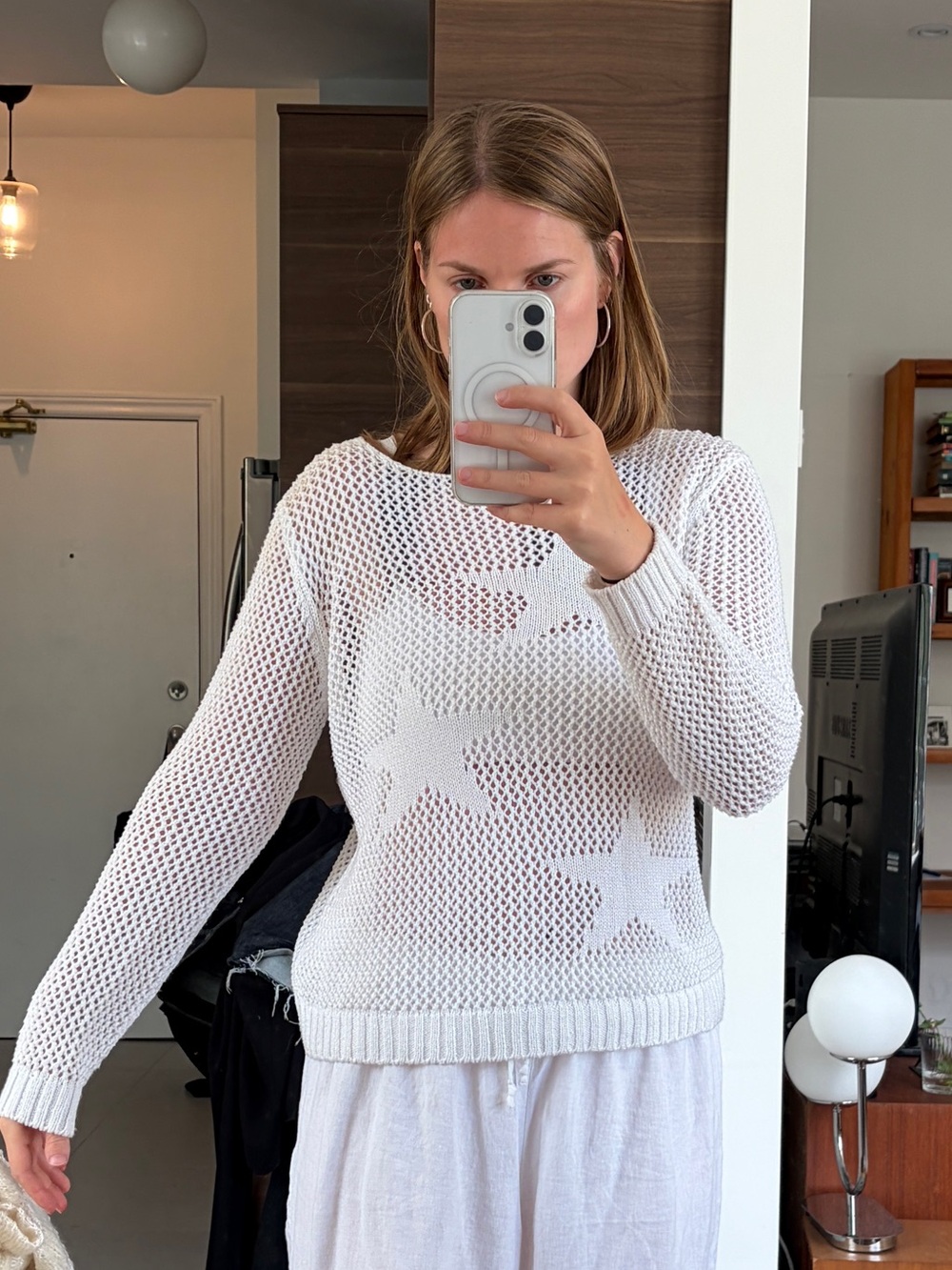 Y2K White Star Knit Sweater